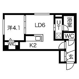 MINES福住 1階1LDKの間取り