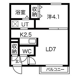 Tela bianca月寒中央 2階1LDKの間取り
