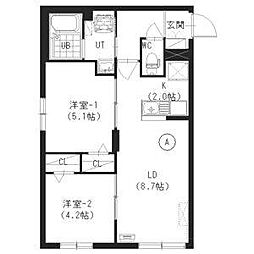 セフィーロ新札幌 3階2LDKの間取り