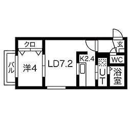 ディアコート 2階1LDKの間取り
