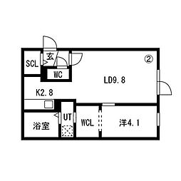 Hills Sapporo VI 1階1LDKの間取り