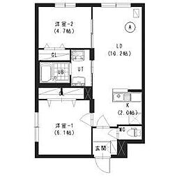 プレシェルト澄川 2LDKの間取図画像