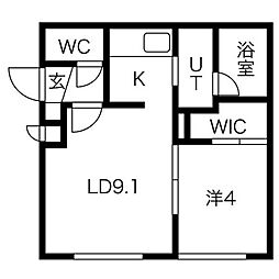 パインヒルズ琴似 1LDKの間取図画像