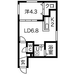 アルーア北大前 1LDKの間取図画像