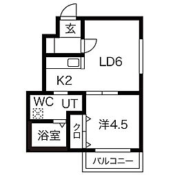 パールハイム平岸 1LDKの間取図画像