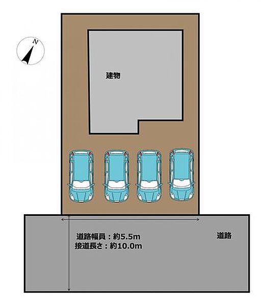【区画図】リフォーム後の区画図です。普通車が並列4台駐車可能予定です。来客時にご自宅に駐車していただける点が嬉しいですね。