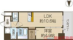 茨木市中津町マンション 1LDKの間取図画像