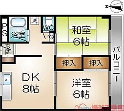 ハイツ奥田 2DKの間取図画像
