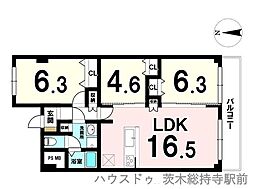 阪急東茨木白川高層住宅8号棟 3LDKの間取図画像