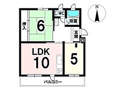 富田第二住宅66棟 2LDKの間取図画像