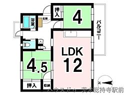 翠が丘団地2号棟 2LDKの間取図画像