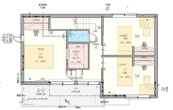 2階平面図：寝室や子ども部屋、収納などを配置した2階の間取りプランです。【建物価格】3400万円　※付帯工事・外構工事別【間取図】3LDK【建物面積】100.33m2