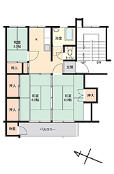 公社多摩川住宅ハ-11号棟 3Kの間取図画像