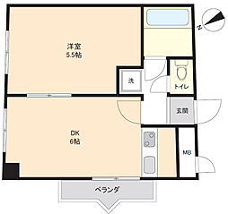 サンパレス21姫路 1DKの間取図画像