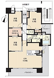 アルファスマート九品寺 3LDKの間取図画像
