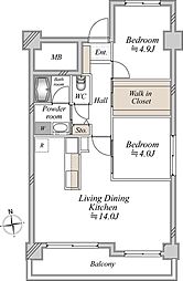 鶴見町マンション 2LDKの間取図画像