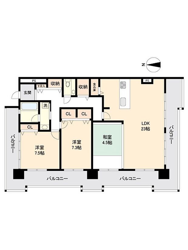 ロワールマンション大濠(3LDK) 3階の間取り