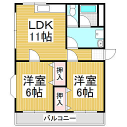 レスコヤザワ 3階2LDKの間取り