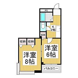 レジデンス923長地 4階2Kの間取り