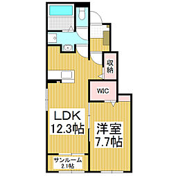 クラール西茅野 1階1LDKの間取り