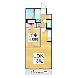 コンフォーティア中洲IV　A棟 2階1LDKの間取り