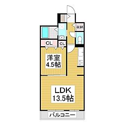 コンフォーティア中洲IV　B棟 3階1LDKの間取り