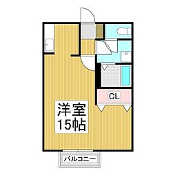 アムール 2階ワンルームの間取り