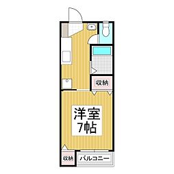 エルコーポII 2階1Kの間取り