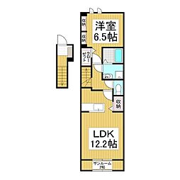 クレメント　ガーデンA 2階1LDKの間取り