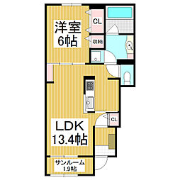 トレントットII 1階1LDKの間取り