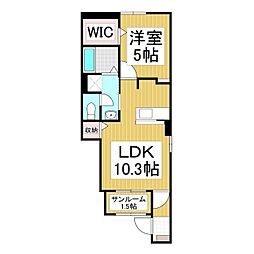 トランスミットII 1階1LDKの間取り