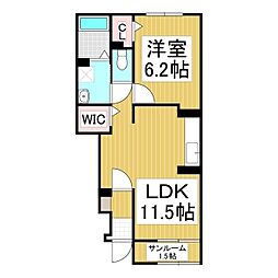 メルベーユK・C 1LDKの間取図画像