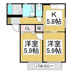 ユーロミニアムB 2Kの間取図画像