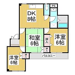 メゾンビル加賀 3DKの間取図画像