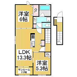 レジデンス川久保B 2LDKの間取図画像