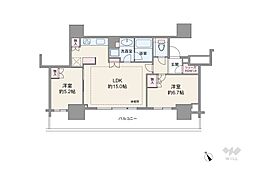 ブリリアタワー浜離宮 2LDKの間取り