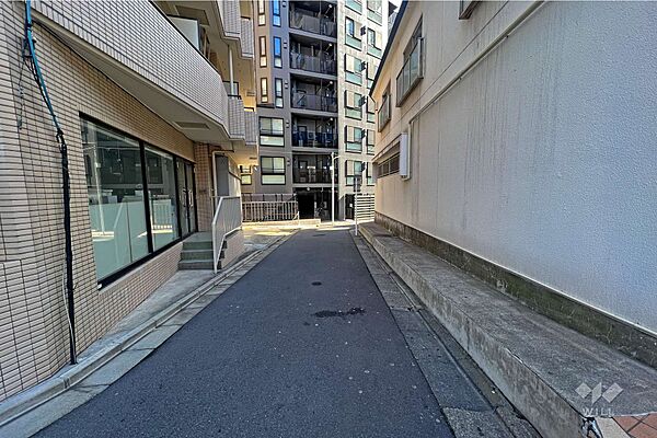 敷地の北西側前面道路(西側から)