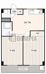 フェンリル穂積A 4階2DKの間取り