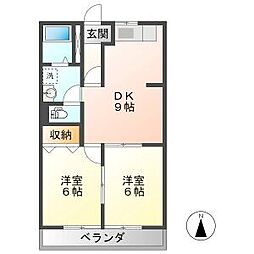 レジデンスモリタ B 2階2LDKの間取り