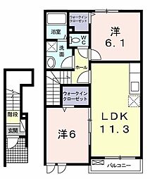 アウローラＡ 2階2LDKの間取り