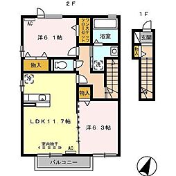 Bee　House 2階2LDKの間取り