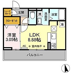 D-room岐南町八剣北 1LDKの間取図画像