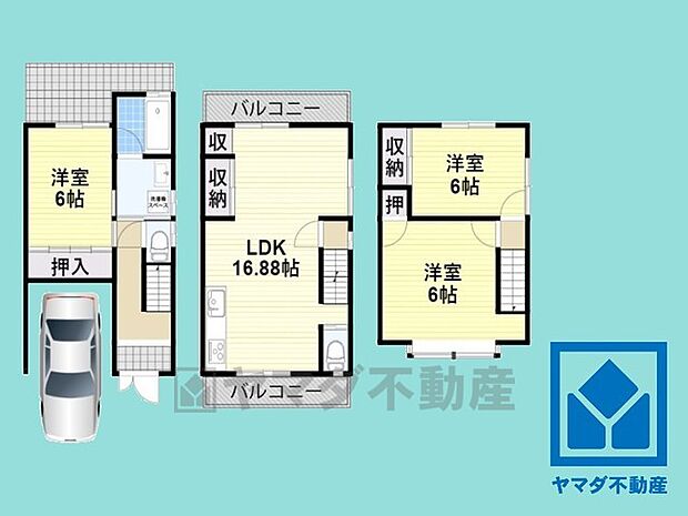 近鉄「小倉駅」徒歩11分、駐車スペース1台可。全居室6帖確保のゆとりの住まい。