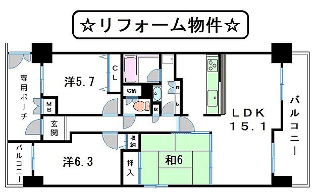 グラン・ブルー近江八幡(3LDK) 2階/201号室の間取り