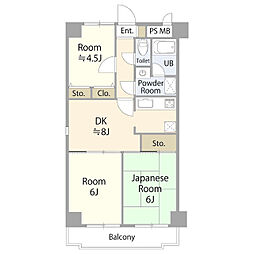 日神パレス上大岡第2 3DKの間取図画像