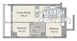 グレイスコート目黒 2LDKの間取図画像
