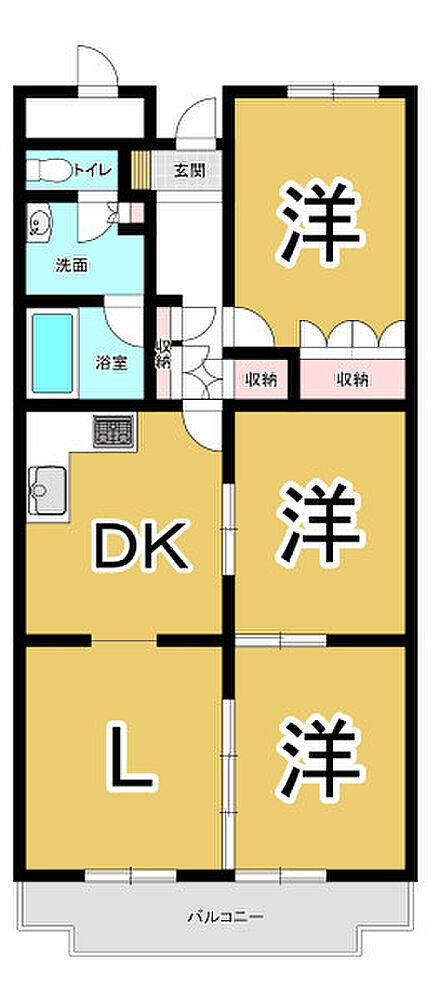 動線の良いL・DKと3洋室の間取り。収納充実で、家族それぞれのプライベートも確保。