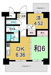 ダイアパレス佐古三番町 2DKの間取図画像