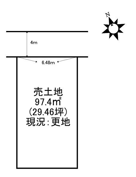 間口約6.48mの整った更地。約97.4m2で多彩なプランに対応しやすいサイズ感が魅力の売土地です。