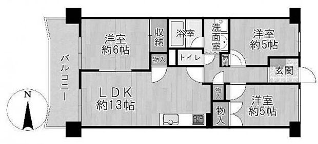 桜塚パーク・マンション(3LDK) 5階の間取り